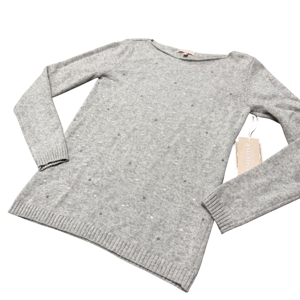Benedetta B Womens Small Grey Polka Dot Boat Neck Cashmere Blend Sweater Italy